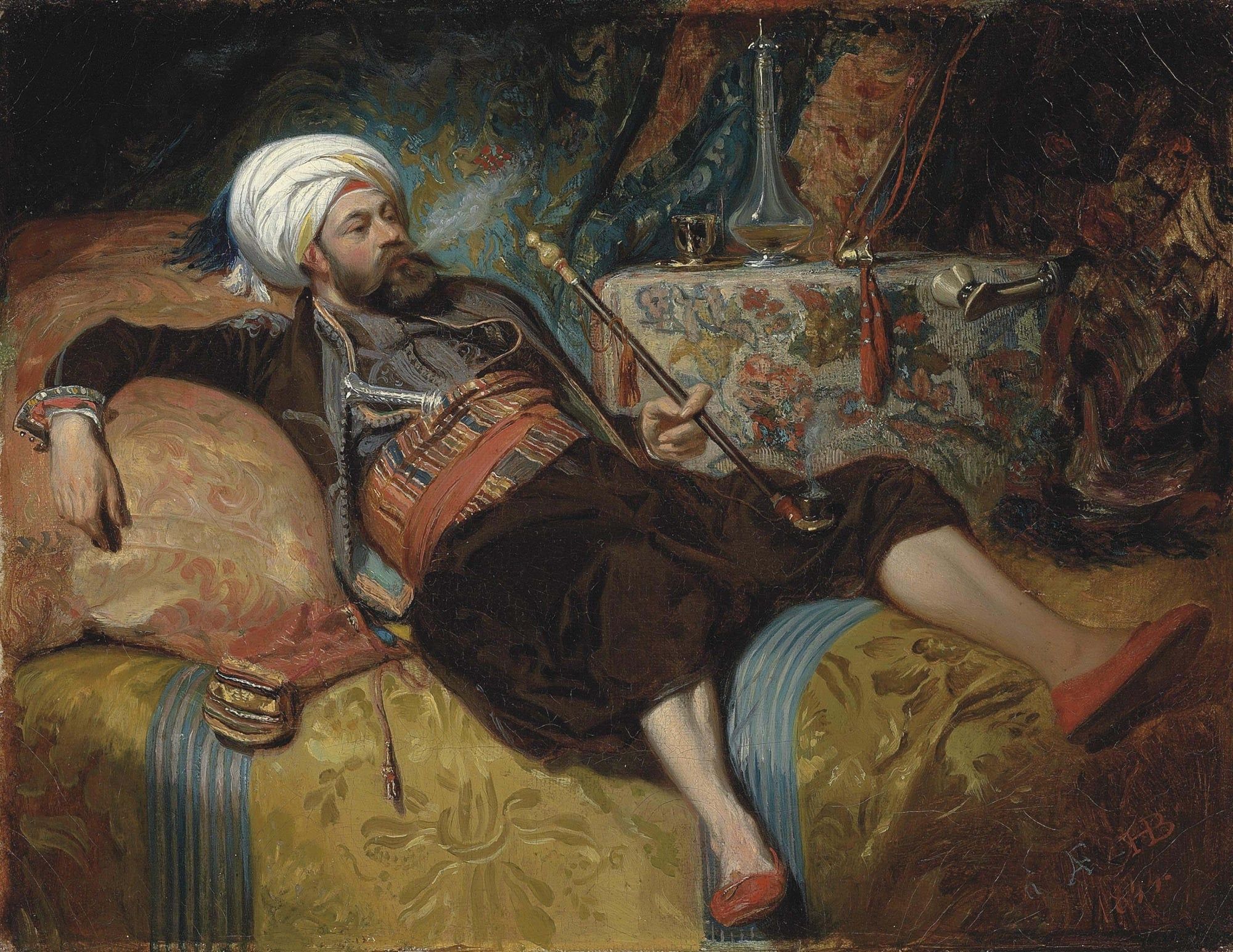 Un Turc fume couché by Henri Charles Antoine Baron